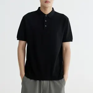 黑色时尚新款马球男士短袖空白时尚设计翻领夏季马球t恤重量级休闲超大号