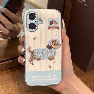 Thích hợp cho Apple 15/16/16 cộng với trường hợp điện thoại giả da sáng tạo kim loại cạnh thêu con chó vá dễ thương thả kháng - Product Image 4