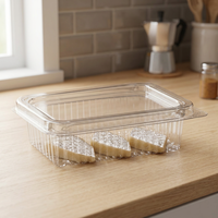 Boîte à charnière en PET de qualité alimentaire, transparente et recyclable, capacité 75 ml/2,5 oz, épaisseur 8 mm, personnalisable pour l'emballage de produits de boulangerie et de confiseries