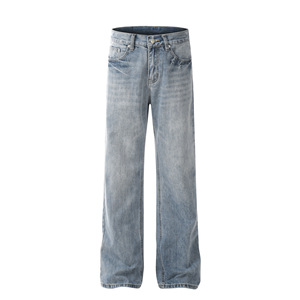 Jean en denim <span class=keywords><strong>bleu</strong></span> délavé style rétro américain, décontracté et tendance, pour homme, idéal pour les soirées - Product Image 2