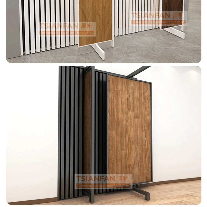 High quality 360 degree rotary parquet flooring laminate flooring wooden door sample push-pull wood flooring display rack