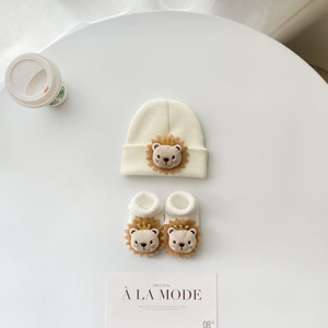 Blanc bébé peau amicale automne hiver tricoté chapeau épais chaussettes confortable fil bonnet pour unisexe infantile jeune âge nouveau-né - Product Image 3