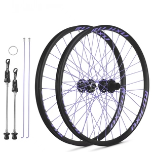 Jeu de roues de vélo de montagne RUJIXU Premium Black Ring Purple Spokes, 24-<span class=keywords><strong>29</strong></span> <span class=keywords><strong>pouces</strong></span>, alliage d'aluminium, clincher/<span class=keywords><strong>tubeless</strong></span>, frein à disque, jante 20 mm - Product Image 1