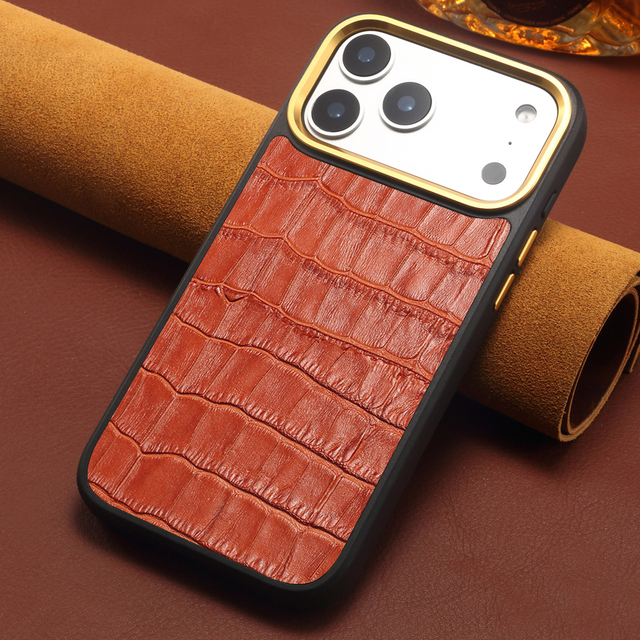 For iPhone 18 Pro Max Phone Case Magnet Wireless Charging Crocodile Pattern Cowhide Leather 17 16 15