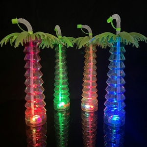 16oz LED Yard Cup Custom Coconut Tree Plastic Drinking Cup with Straw for Luau Beach Party Tropical <strong>Summer</strong> <strong>Decorations</strong> - Product Image 2