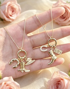 18K Gold Plated Cowboy Charm Pendant Necklace Micro Pave CZ Horseshoe Boot Hat <b>Chain</b> Jewelry for Women Charm Necklace - Product Image 4