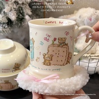 Mug en céramique vintage Little Bear Cookie, tasse à café et à lait mignonne peinte à la main pour les couples