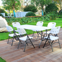 Table pliable en plastique de 6 pieds avec 6 chaises pour la salle à manger, le restaurant, le camping, pour la famille