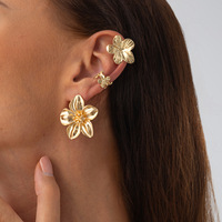 Anting Tusuk Bunga Emas dari Paduan Seng, Perhiasan Motif Bunga, Perhiasan Wanita, Perhiasan Fashion, Merek SYK, Hadiah Trendi, Liburan Musim Panas