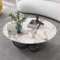 Ensemble de table basse ronde moderne de luxe avec plateau en marbre pour salon, design de meubles en acier inoxydable avec boule dorée et noire
