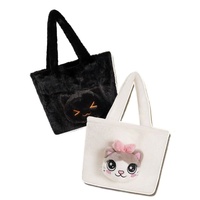 Sac fourre-tout en peluche chat, sac à main moelleux avec tête de chat 3D et nœud, sac à bandoulière en peluche longue et moelleuse motif animal de dessin animé Kawaii, grande capacité, vente en gros