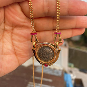 Elegante Collar Francés de Plata S925 con Baño de Oro de 18K y Colgante de Moissanita en Forma de Moneda, Cadena Cubana para Unisex, Regalo de Aniversario o Fiesta - Product Image 2