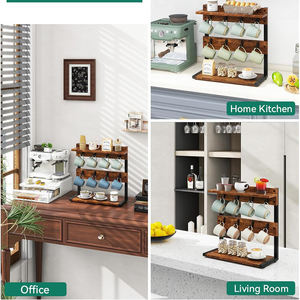 Support à tasses en bois écologique pour la cuisine, support à tasses rustique brun pour le comptoir avec 8 crochets - Product Image 4