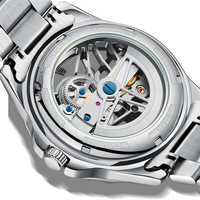 Automatische Mechanische Uhr 44MM Edelstahlgehäuse Armband Schmetterlingsverschluss Hohldesign Durchsichtiger Zeiger 3BAR Wasserdicht Herrenuhr