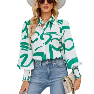 Benutzer definierte Frühling Sommer Mode lässig bedruckte Langarm Top Shirt Bluse für Frauen