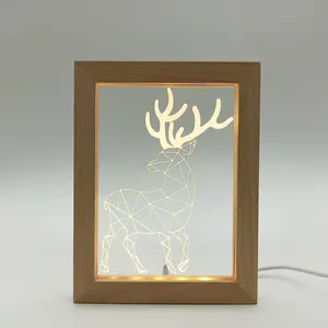 3D 환상 아크릴을 위한 색깔 사진 구조 Led 램프 기초, 사진 구조를 가진 단단한 나무 Led 밤 빛