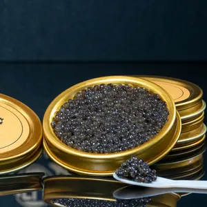 Custom aluminum clear lid metal empty round gold tin caviar cans packaging top screw caviar tins box for caviar