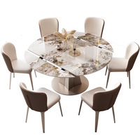Table à Manger Moderne Convertible Pliante Éco-Responsable avec Rallonges, Ronde 6 Places en Marbre pour Salon et Salle à Manger