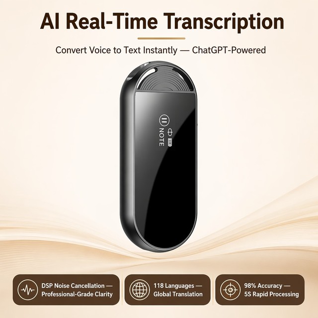 ChatGPT-5 AI Voice Recorder DSP Noise Cancelling 118 Languages Transcription 35H Battery 64GB Dictaphone