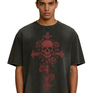 T-shirt streetwear vintage surdimensionné, effet délavé, 300 GSM, coton de haute qualité, impression de luxe, style hip hop - Product Image 2