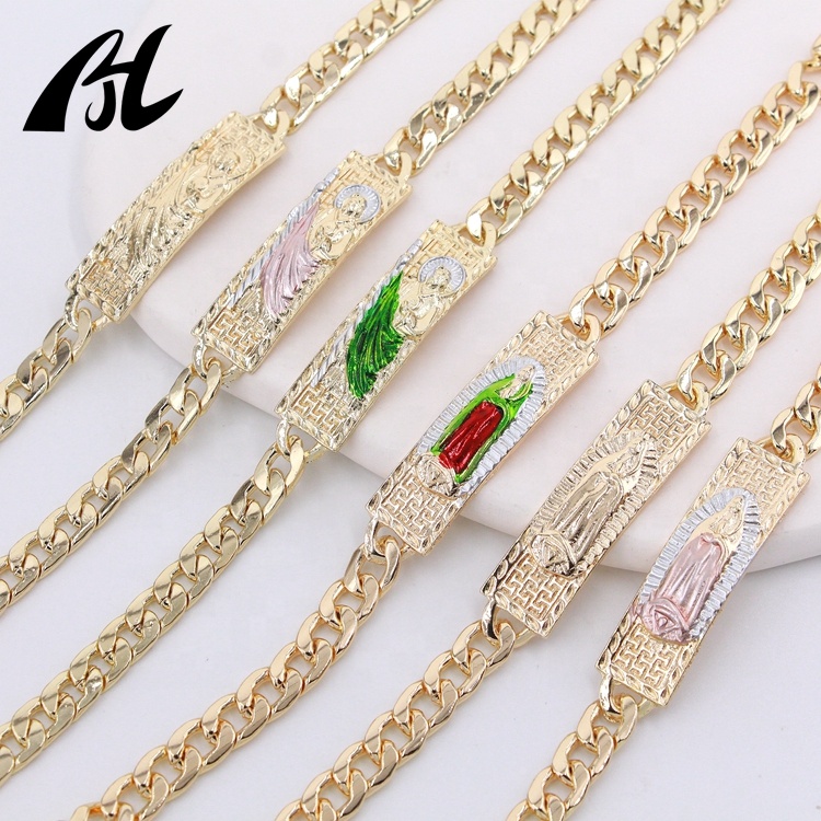 14K Gold Plated Green San Judas Tadeo Bracelet for Men & Women
