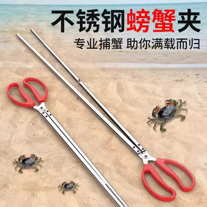 Pince à crabes en acier inoxydable, outil de pêche en plein air à longue portée pour attraper les crabes et les homards, utilisation sur la plage - Product Image 1