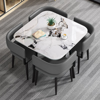 Table à manger ronde pliante en pierre de luxe légère avec 6 chaises et pieds en métal, design moderne, mobilier de maison pour locaux commerciaux