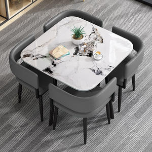 Table à manger ronde pliante en pierre de luxe légère avec 6 chaises et pieds en métal, design moderne, mobilier de maison pour locaux commerciaux - Product Image 1