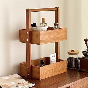 מדף במבוק כפול אחסון עץ מחסן רב שכבתית סלון קוסמטי מארגן - Product Image 1