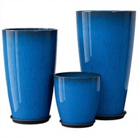 Ensemble de pots de fleurs modernes en ciment bleu galvanisé légers et écologiques, jardinières extérieures émaillées pour jardin, design minimaliste