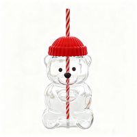 Vente flash : Tasse à café transparente en verre borosilicate de haute qualité avec couvercle et paille, motif ours en peluche mignon vert, 500 ml