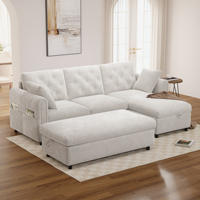 Canapé d'angle moderne avec chaise longue, repose-pieds et espace de rangement, ensemble pour appartement, chaise inclinable réglable gauche/droite