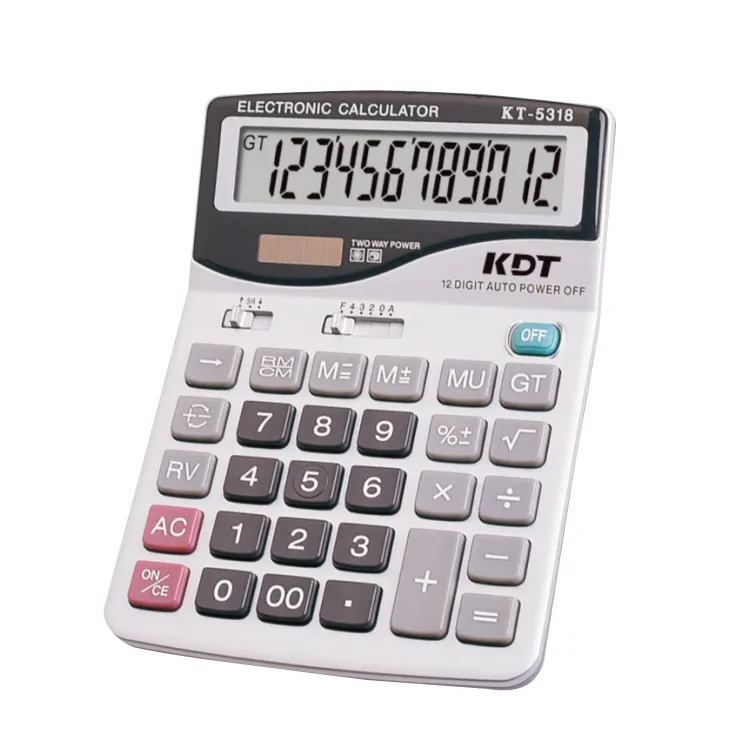 Promotional High Density Kt-5318 12 Digit Dual Power Big Size Desktop Calculator