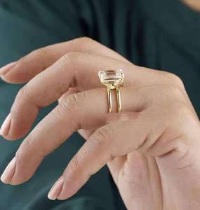 Classic <b>Emerald</b> Cut Moissanite <b>Ring</b> 925 <b>Silver</b> Elegant Engagement <b>Ring</b> for Women Stylish Jewelry for Party and Gift - Product Image 3