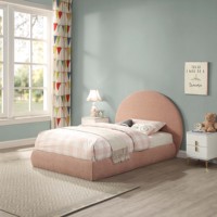 Lit rembourré rose premium pour enfants avec coins arrondis et support en lattes de bois stable