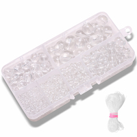 Zhubi 445 pièces Kit de perles de cristal clair 5 mètres chaîne élastique 3/4/6/8/10/12MM perles de verre rondes pour la fabrication de bijoux à bricoler soi-même