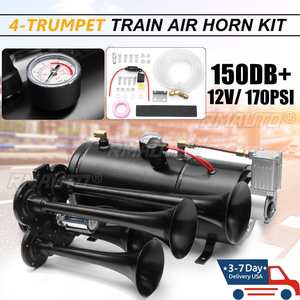 Kit de klaxon de voiture 4 trompettes, puissant et fort, 12V 150dB 170 PSI, compresseur d'air, système complet pour voiture, camion, camping-car - Product Image 1