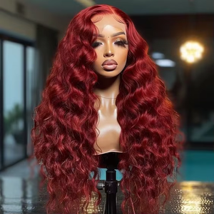 ผมหยิกยาวหนา200สีน้ำตาลแดง13X6ลูกไม้ด้านหน้าผมยาวเป็นลอนตรงโปร่งใสสีแดงเข้ม - Product Image 2