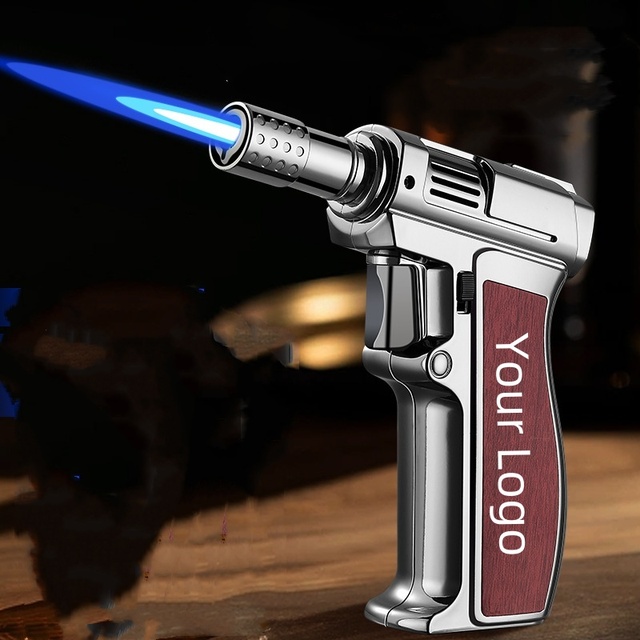 Custom Logo Metal Kitchen Torch Lighters Big Frame Refillable Eco-Friendly Durable Cigar Lighter Camping Butane BBQ Gas