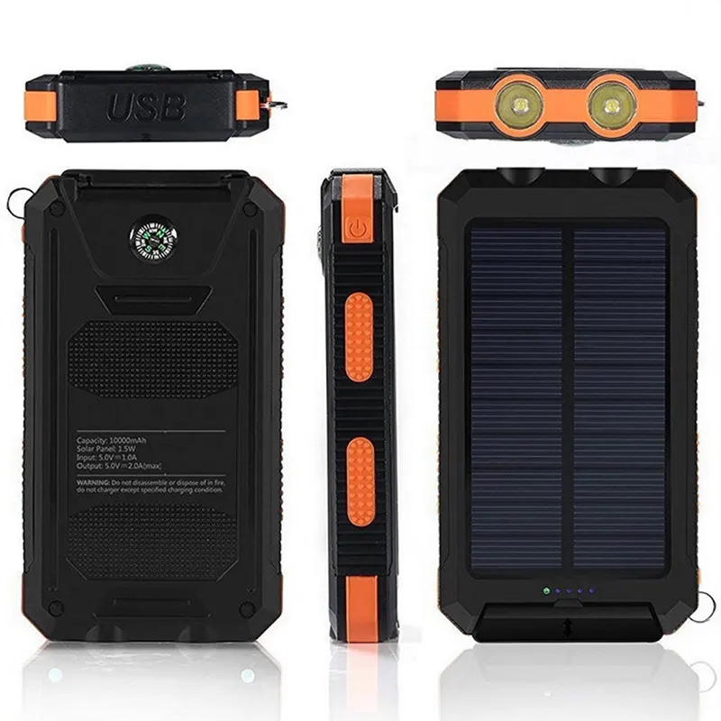 Wasserdichte Solar Power Bank 10000mah 20000mah Dual USB Ladegerät Travel Solar Power Bank mit LED-Taschenlampe