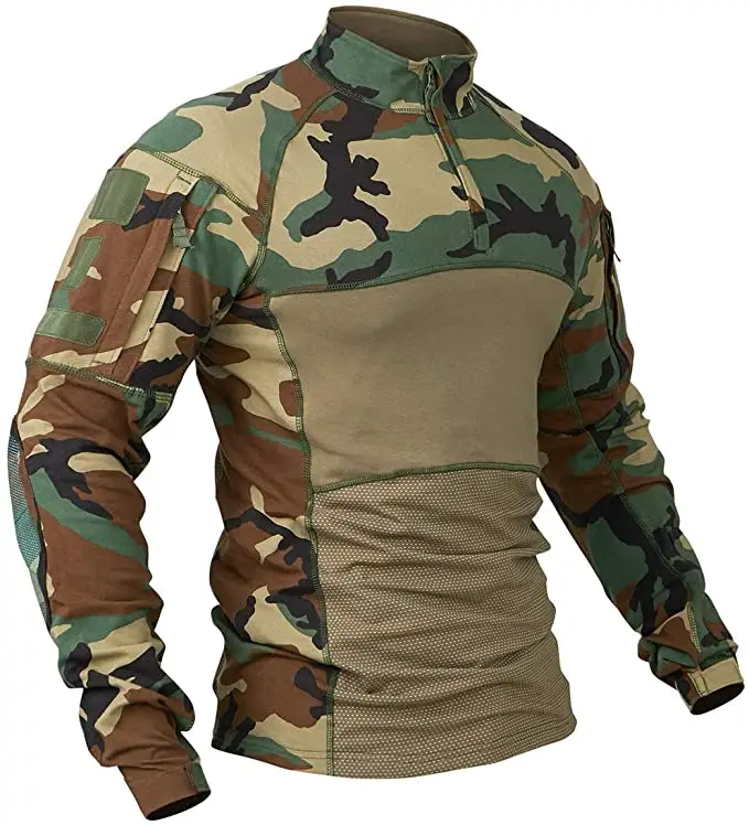 Zipper Hommes Tactique Assault Combat Chemise À Manches Longues Slim Fit Camo T-shirt