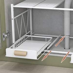 Có thể mở rộng thép không gỉ đôi <span class=keywords><strong>Tier</strong></span> lưu trữ giá dưới bồn rửa tổ chức cho nhà bếp phòng tắm tủ quần áo/tủ quần áo lưu trữ - Product Image 2