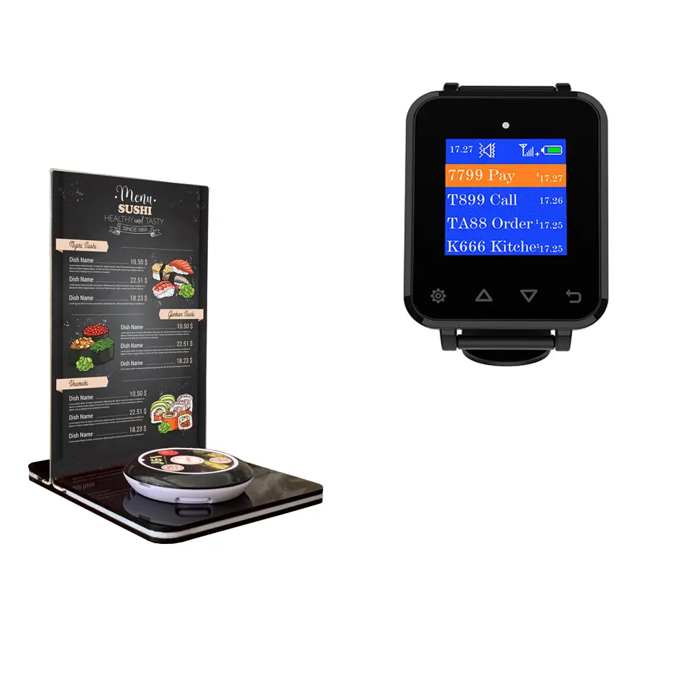 Artom menu holder with call button for client to call waiter to offer service without using network or blue tooth