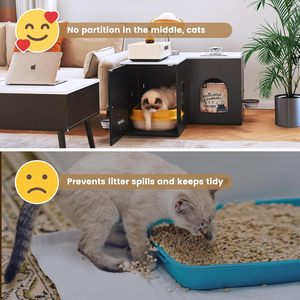 Caja de arena oculta <span class=keywords><strong>para</strong></span> gatos de esquina, caja de arena moderna, muebles de gabinete con habitación doble y cuenco plegable <span class=keywords><strong>para</strong></span> gatos - Product Image 5