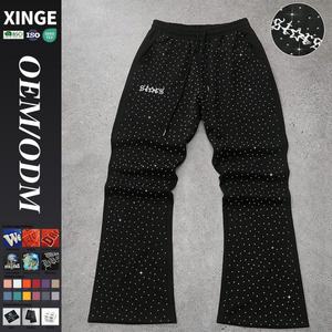 Pantalones Deportivos Personalizados de Alta Calidad con Pedrería para Hombre, Pantalones Deportivos Anchos con Logotipo Bordado Personalizado, Moda Urbana - Product Image 1