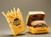 Boîtes d'emballage alimentaire jetables écologiques en kraft auto-érectables personnalisées avec gaufrage pour burgers, sushis, frites et snacks à emporter