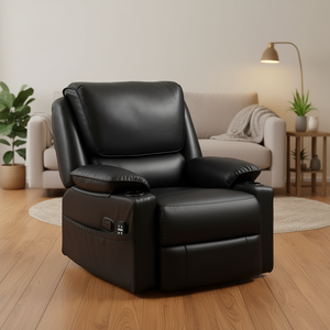 Poltrona Massaggiante Girevole Reclinabile Nera Oversize con Funzione Riscaldante, Poggiapiedi, Tasche Laterali e Telecomando - Product Image 2