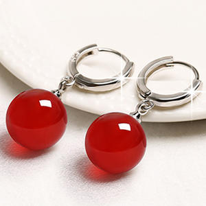 Boucles d'oreilles pendantes en argent sterling 925 pour femmes, pierre d'agate rouge française rétro en gros, Amiee, 8/10/12 mm - Product Image 3
