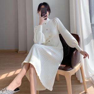 Màu Rắn Cổ Cao Đơn Ngực Một Dòng Đan Áo Len Ăn Mặc Cho Phụ Nữ Giản Dị Mùa Đông Phồng Tay Áo Dài Đứng Cổ Áo - Product Image 4