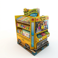Présentoir promotionnel en carton personnalisé en forme de bus scolaire pour jouets, idéal pour la pâte à modeler, les jeux pour enfants et la saison scolaire